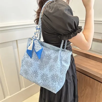 Flower Embroidery Ribbon Decoration Strap Casual Bag